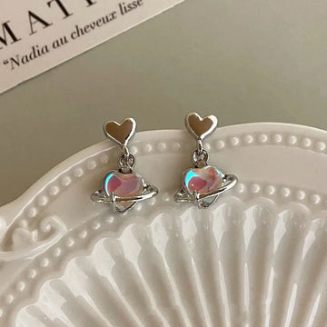 DAIIIBABYYY  -  Korean Fashion Rhinestone Planet Heart Drop Earring Y2K Sweet Cool Girls Fantasy Color Earrings Women Jewelry Party Gifts